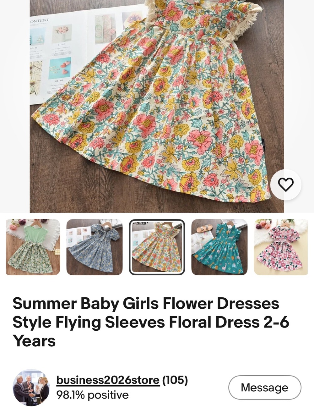 Girls Floral Summer Dress with Lace Trim - Multicolor - Picture 3 of 3